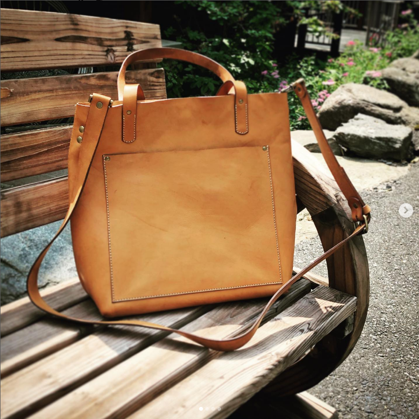 Square top leather tote