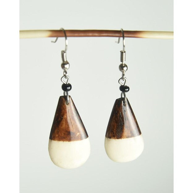 Geometric Bone Earrings- Small Tear Drop Half & Half