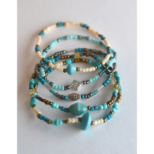 Njiwa Bracelets Set of 5 - Ocean Blue, Cream, and Gold