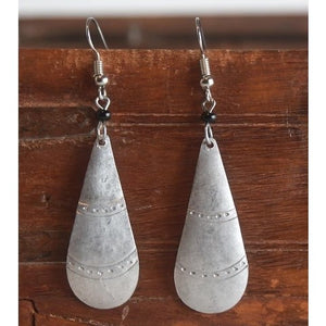 Silver Earrings Tear Drop with Black Bead